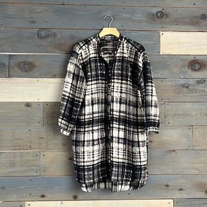 Topshop Women's Long Sleeves Button Down Long Shirt Tunic Plaid 4